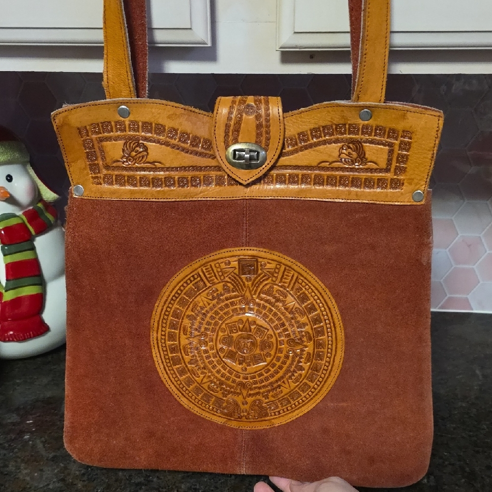 Hand Made Mayan Brown Leather Tote Bag